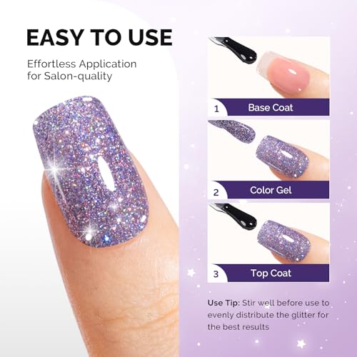 Image of MelodySusie Galaliver Purple Glitter Gel Nail Polish, 15ML Shimmer Purple Sparkle Gel Polish Soak Off UV LED Cured Long Lasting Gift for Women DIY Nail Design Nail Art Manicure X05