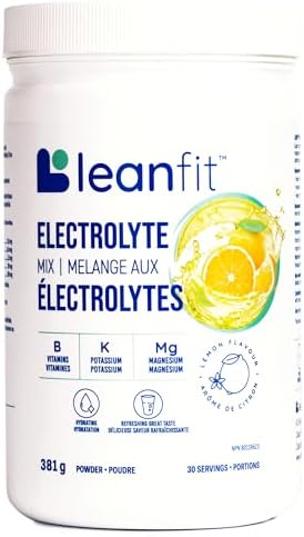 LEANFIT ELECTROLYTE MIX, Citrus Lemon, Electrolyte Hydration Powder Drink Mix, Non GMO, Vegan, Gluten-Free, 30 servings, 381g tub