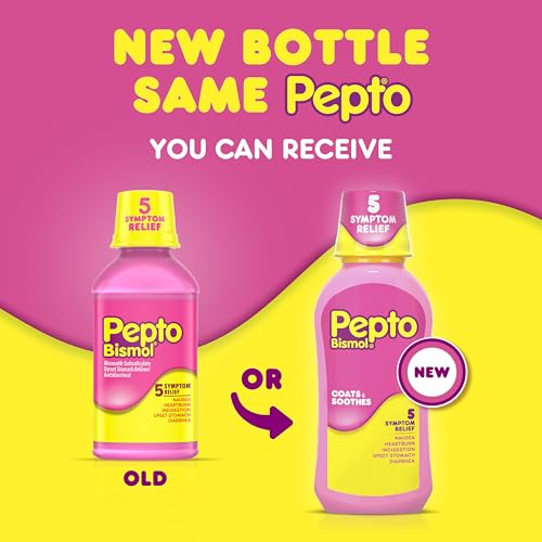 Image of Pepto Bismol Liquid for Nausea, Heartburn, Indigestion, Upset Stomach, and Diarrhea - 5 Symptom Fast Relief, Original Flavor 12 oz