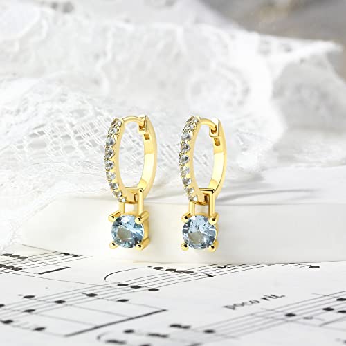 Okokiss Gold Hoop Earrings For Women Month Of Birth – Unique Gold Plated Womens Earrings With Birth Stone – Elegant Colorful Dainty Earrings In Jewelry Pouch – Ideal For Office, Wedding, Everyday Wear (March) #TOP4