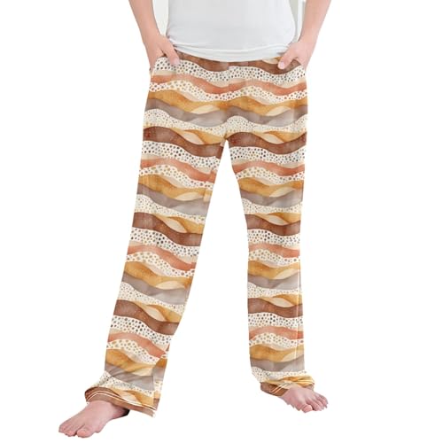 Boho Wave Long Pajama Pants Elastic Waist PJ Bottoms with Pockets S A113139