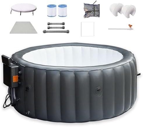 Outdoor hot tub, Portable hot tub, Max. Temp. 40°C/104°F, Airflow 130 airjets, 2-3 Persons, Inflatable hot tub with Cover, for Patio, Garden, and Outdoor Areas