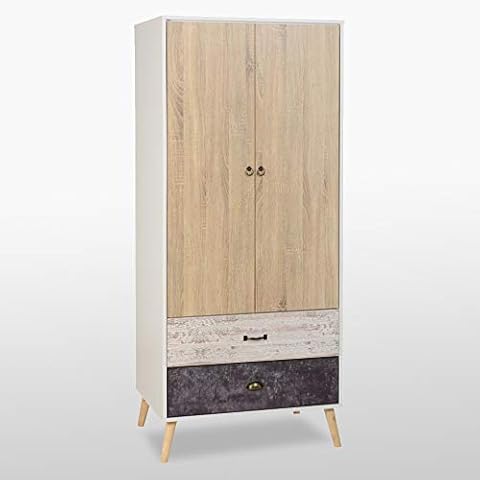 P&N Homewares® Rustic 2 Door 2 Drawer Wardrobe | Bedroom Furniture | Storage | Modern Furniture Cover