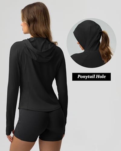 GYM RAINBOW Women's UPF 50+ Lightweight Athletic Jacket Zip Up Rash Guard UV Protection Long Sleeve Cropped Workout BBL Jackets(#1 Black,X-Small) — view 6