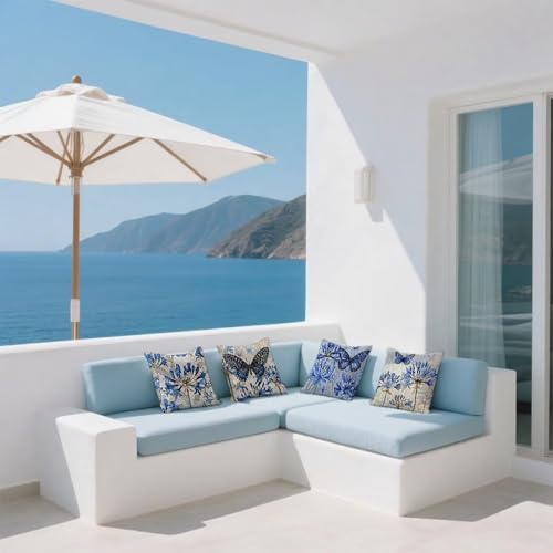 Housse coussin extérieur imperméable bleu pour salon de jardin - 6