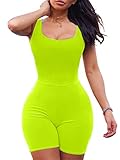 TOB Women Sexy Sleeveless Bodycon Tank Top Club Romper Short Jumpsuits Fluogreen