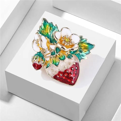 Image of coadipress Cute Strawberry Enamel Brooch Pins for Women Red Strawberry Dripping Oil Fruit Brooches Fashion Elegant Fruit Lapel Pin Badge Jewelry Gift