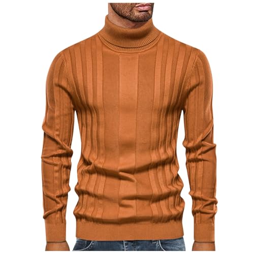Men's Casual Knitted Sweater Cable Knit High Neck Pullover Sweater Long Sleeve Soft Casual Texture Pullovers Sweaters