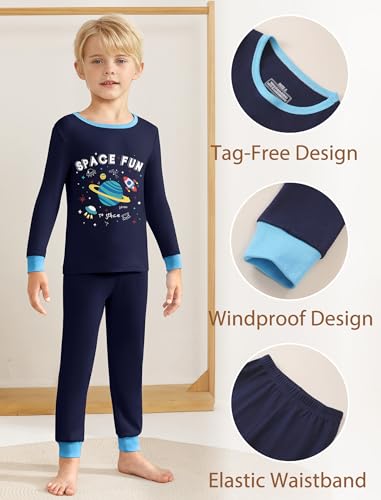 Mikrdoo Boys Pajamas 4-Piece Set Long Sleeve Cotton Stretch Breathable & Soft Snug Fit Sleepwear for Kids 2-12Years3