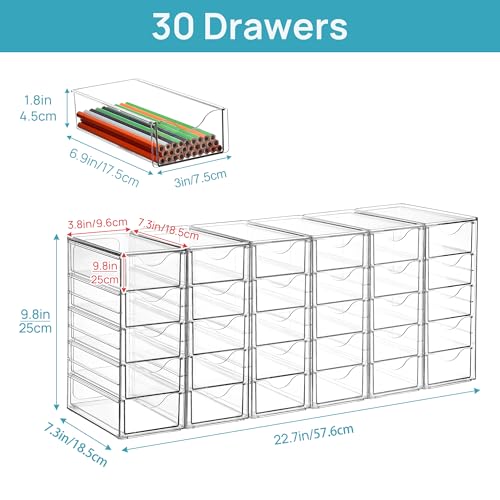 Image of Vtopmart Acrylic Organizer with 30 Drawers, Desk Organizers and Accessories, Clear Makeup Organization, Dustproof Storage Drawers for Office Art Craft Supplies