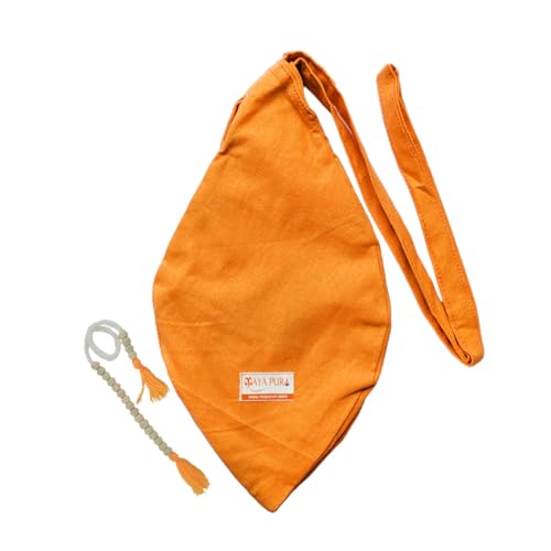 Image of Pure Cotton Chanting Bag or Gomukhi Japa Mala Bag or Cotton Bead Bag with Sakshi Mala Counter (Orange)