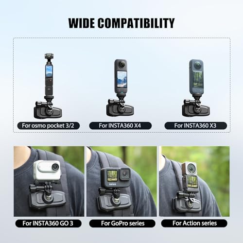 HAFOKO OSMO Pocket 3 Magnetic Backpack Clip Mount 360° Rotation Shoulder Strap Holder compatible for DJI OSMO Pocket 3 Accessories/GoPro Hero 13/12/11/10/9/8/7/6/5/Insta 360 X4 X3 X2 X ONE RS R GO3 - Image 3
