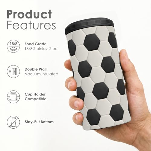 Image of Soccer Can Cooler 12oz - Travel Mug Cups - Stainless Steel Insulated for Players Men Brother Buddy - Tumbler Cans Koozie, Sport Gift for Birthday, Christmas