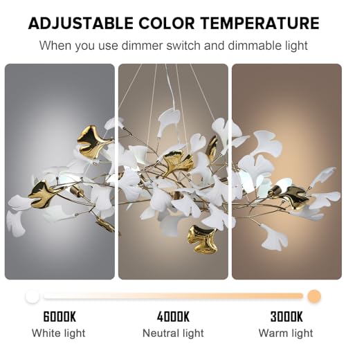 Image of Modern Tree Branch Chandelier for Dining Room, L39inch Ginkgo Leaf Chandeliers Brass Rectangle Chandelier Large Luxury Hanging Lights Fixture for Living Room Kitchen Island, 5-Light