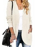 ZESICA Women's Fall Winter 2025 Long Sleeve Open Front Casual Lightweight Soft Knit Cardigan Sweater Outerwear,Apricot,Medium