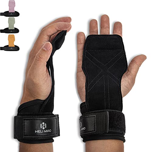 Power Lifting Straps Strength Training, Fast Grip Leather Lifting Straps Wrist Support for Bodybuilding, Fitness, Crossfit, Strength Training, Powerlifting - Lifting Straps for Women and Men, Black
