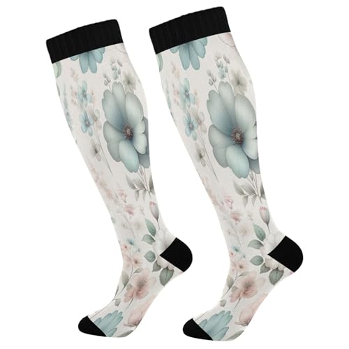 Burbuja Watercolor Flowers Compression Socks for Women Men (20-30mmHg), Knee High Socks Circulation Support for Sport Running Hiking Nurse, 1 Pair