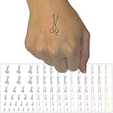 Hair Cutting Scissors Temporary Tattoo Water Resistant Fake Body Art Set Collection - Black (One Sheet)