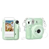 Rieibi Clear Case Compatible with Fuji Instax Mini 12, Hard Carrying Case Bag for Fujifilm Instax Mini 12 Instant Camera, PC Cover with Photo Storage Pocket & Shoulder Strap