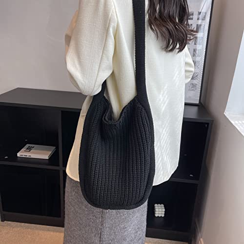 Image of VIWIME Women's Crocheted Crossbody Tote Hobo Bag, Knitted Shoulder Handbag, Aesthetic Handmade Cute Purse, Knit Crochet Bag
