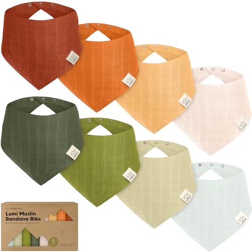 Image of 8-Pack Muslin Baby Bibs for Boys, Girls - Muslin Bandana Drool Bibs for Baby Girl & Boy, Drooling Newborn, Teething Toddler, Infant 0-36 Months, Soft Cotton Extra Absorbent (Sahara)