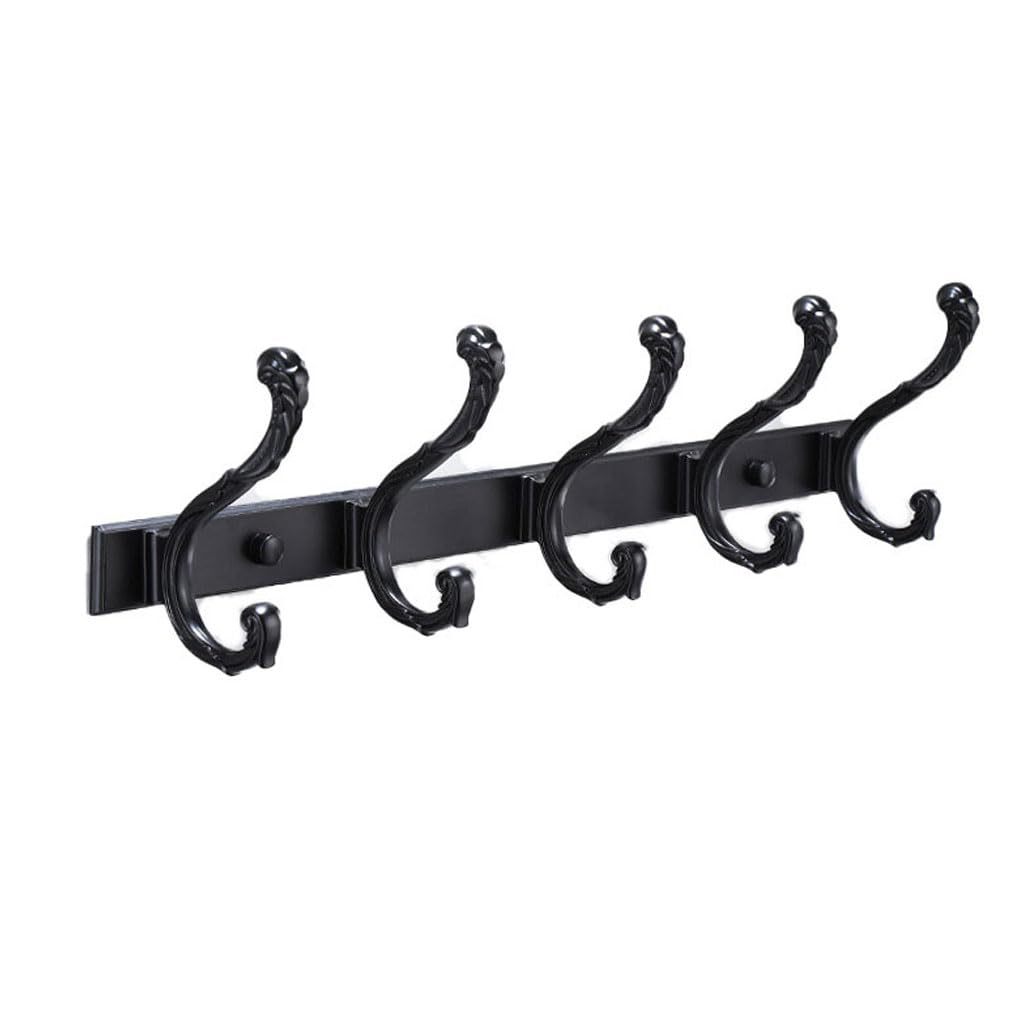 Lmysxaoz Black Vintage Metal Coat Rack Wall Mount, Aluminum Thickened Hooks Hanging Rail Clothes Towel Racks For Bathroom Entryway Bedroom Behind The Door 8Hook