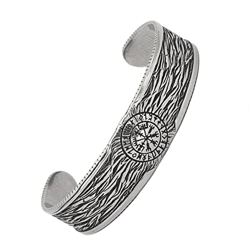 DFWY Bracelet Manchette Boussole Viking Rune pour Homme -Bracelet Nordic Vegvisir en Acier Inoxydable -Charme de Mode Fait À la Main Bracelet Hip Hop Bijoux D'amulette de Pirate Cover