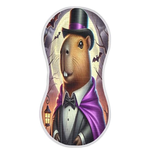 Capybara Halloween Bats Baby Burp Cloths Muslin Soft Burp Cloth Rags Cotton Burp Clothes Absorbent for Girl Unisex Boy Newborn 1 Pack 22x11 Inches