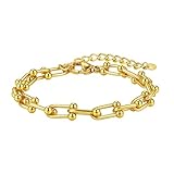 18K vergoldete Chunky Kette Armbänder für Frauen und Männer W: 8mm, L: 6,89 + 1,97 Zoll, glatte Oberfläche Gold Aussage abgeschlossen Link Kette Armband Bold Oval Link Barbell Links Paperclip Ketten