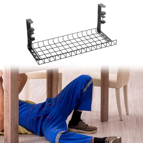 Bandeja para gestión de cables bajo escritorio, ajustable, acero al carbono, instalación sin taladro, 13.78x7.28x7.68 pulgadas, para cocina, oficina y hogar miniatura 4