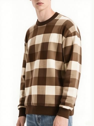 Men’s Regular-Fit Checkered Sweatshirt | Oversized Graphic Pullover for Casual Streetwear & Daily Comfort​3