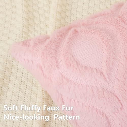 decorUhome Throw Pillow Covers 22x22 Inch Set of 2, Soft Plush Decorative Faux Fur Light Pink Solid Couch Pillow Covers, Accent Farmhouse Neutral Square Euro Pillow Cases for Sofa Bed Living Room