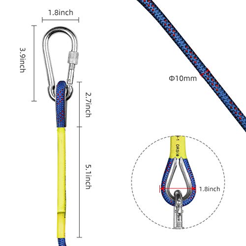 VOXLOVA Rock Climbing Rope, Outdoor Static Climbing Rope, 10mm High Strength Safety Rope, Hiking Tree Climbing Fire Escape Rappelling Rope, Fire Rescue Rope 20M(65ft)