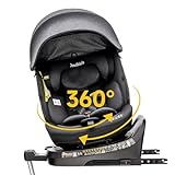 360° i-Size Kindersitz 40-150cm mit ISOFIX, Autositz 360 Drehbar, ab Geburt -12 Jahre,ECE R129 Babyautositz, 12 Kopfstützenpositionen, leichtwaschbar (Schwarz)