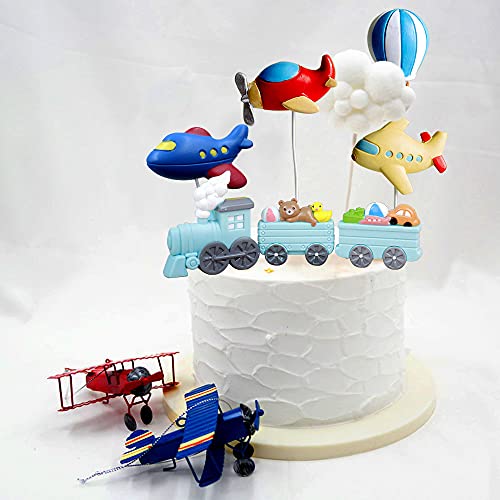 Train Cake Topper Transportation Cake Decoration Plane Cake Toppers Hot Air Balloon Cake Toppers Transportation Birthday Party Supplies #TOP5
