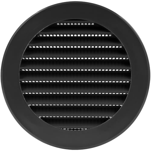 Vent Systems Copertura per intradosso nera da 10 cm/100 mm - Prese d'aria rotonde - Copertura per griglia - Zanzariera incorporata - Prese d'aria HVAC per bagno, ufficio domestico, cucina
