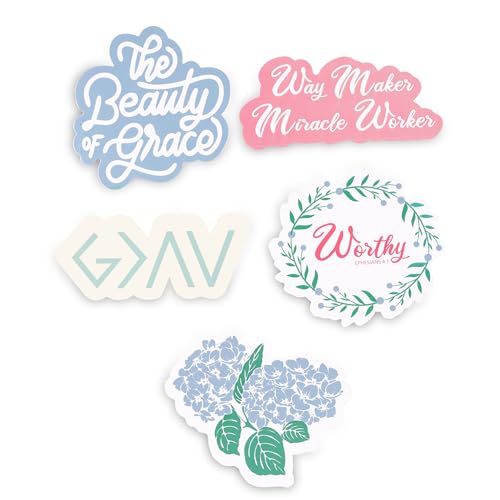 Steel Mill & Co. Faith Vinyl Sticker Set of 5, Christian Quote Stickers with Floral Designs, Inspirational Stickers for Laptops, Water Bottles, Journals & More (Faith and Hydrangeas)