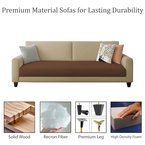 Image of Kathleen 3 Seater Sofa Set for Living Room - Foldable Convertible Couch Furniture for Home, Office or Guest Use, Modern Designer Stylish Comfortable (Cream Brown)