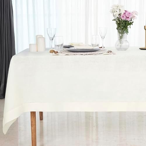 D'Moksha Homes Ivory Linen Tablecloth 60 x 108 Inch - 100% Pure L...