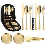 ALXBSONE Stainless Steel Portable Outdoor Cutlery Set 10-pcs Mess kit Travel Camping Steak Knife For