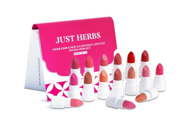 Just Herbs Ayurvedic Shade Discovery Lipstick Kit | 16 Mini Shades (0.4g each) | Long-lasting | Weightless | Ghee, Brahmi & Ashwagandha Formula | Creamy Matte | Indian Skin Tones-image-42