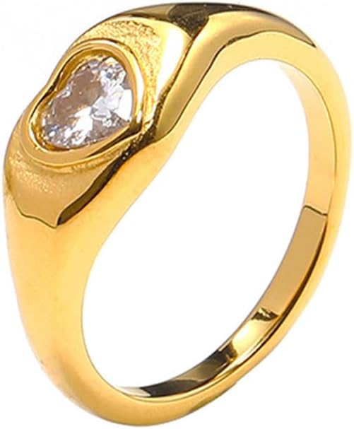 PAMTIER Donne 5mm in Acciaio Inox Ondulato Cuore Anello Carino Pianura Cuore Aperto Fidanzamento Promessa di Fede Nuziale Gioielli Argento Misura 10