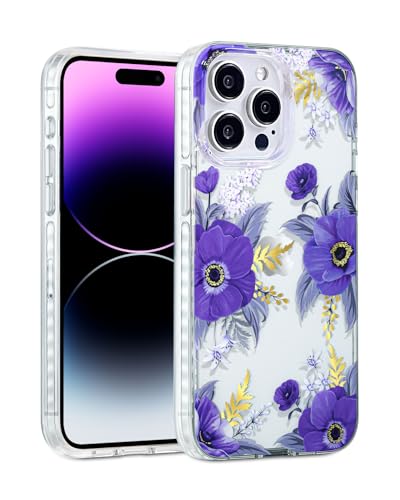 Coque fine pour iPhone 15 Pro Max avec protection pare-chocs et motif anémone violette élégante