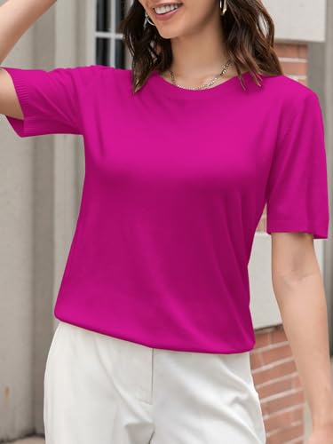 Image of SANGTREE Short Sleeve Sweater for Women Crewneck Summer Knit Tops | Summer Knit Pullover Tops.Perfect for Daily,Work,Home,Holiday,Travel,Shopping Etc.