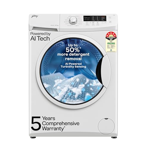 Image of Godrej 8 Kg 5 Star, AI Powered, Inbuilt Heater, Fabrisafe Drum, Eco Wash, Unbalanced Load Sensor, Stain wash, Fully Automatic Front Load Washing Machine (WFEON CRS 8012 5.0 FKEDM GLWH, Glacial White)