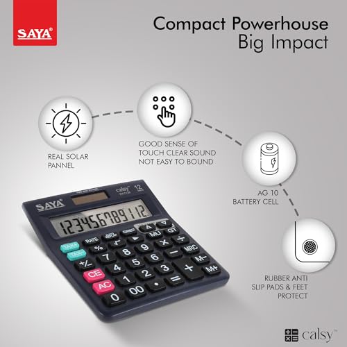 Image of Saya SY-C120 Check and Correct Classic Desktop Calculator | Ergonomic Design - Ideal for Office Supplies | School Supplies| 3 Year Warranty