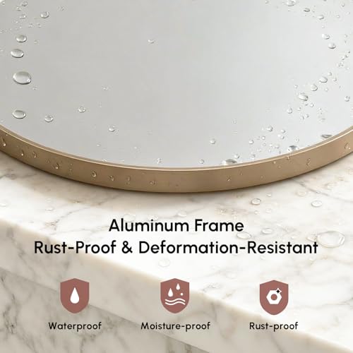 Image of USHOWER 30 Inch Gold Round Bathroom Mirror for Over Sink | Circle Mirror with Metal Frame, Wall Mirror for Vanity, Entryway, Living Room, Hallway and Bedroom Decor