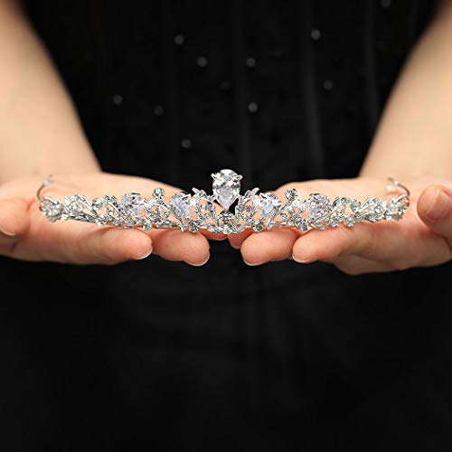 Dreamyn Crystal Tiaras and Crowns Wedding Bride Crowns Rhinestone Princess Tiaras Bride Halloween Costume Headpiece for Women(Silver)