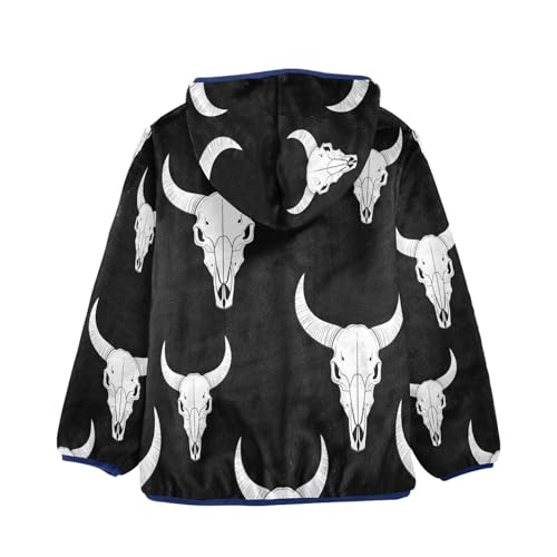 Bull Skulls on Black Background Toddler Fleece Jacket Girl Boys Hooded Fleece Jacket Coat Warm Outwear Zip-up 3-10T2
