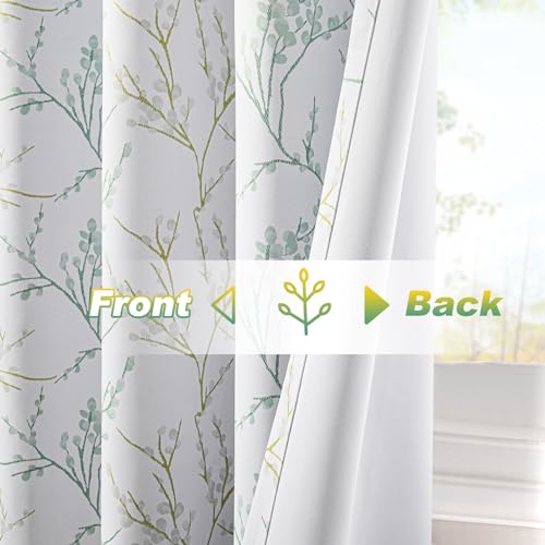 Image of MYSKY HOME Curtains 72 inches for Living Room 2 Panel Sets Thermal Insulated Curtains for Small Window Leaf Print Classical Room Darkening Drapes for Bedroom, 52W x 72L Inch, Green